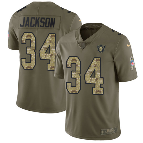 Nike Raiders #34 Bo Jackson Olive/Camo Men's Stitched NFL Limited Salute To Service Jersey